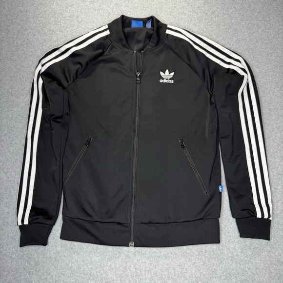 adidas Trefoil Track Jacket Size Small Full Zip Black White Stripes Polyester - Picture 1 of 8